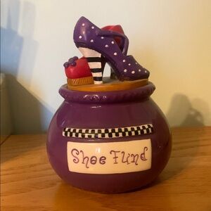 Purple Shoe Fund Jar with Polka Dot Design